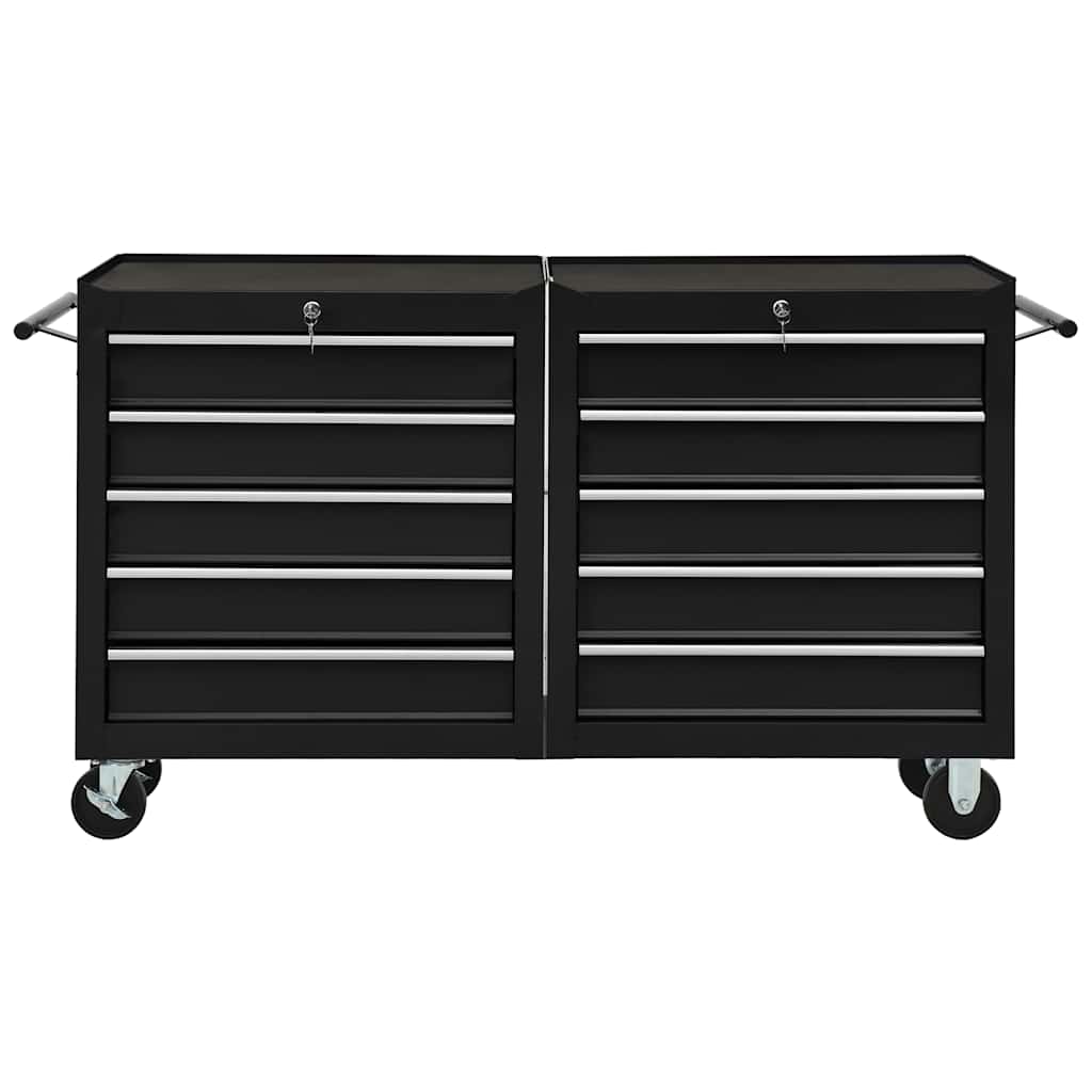 Tool Trolley with 10 Drawers Steel Black