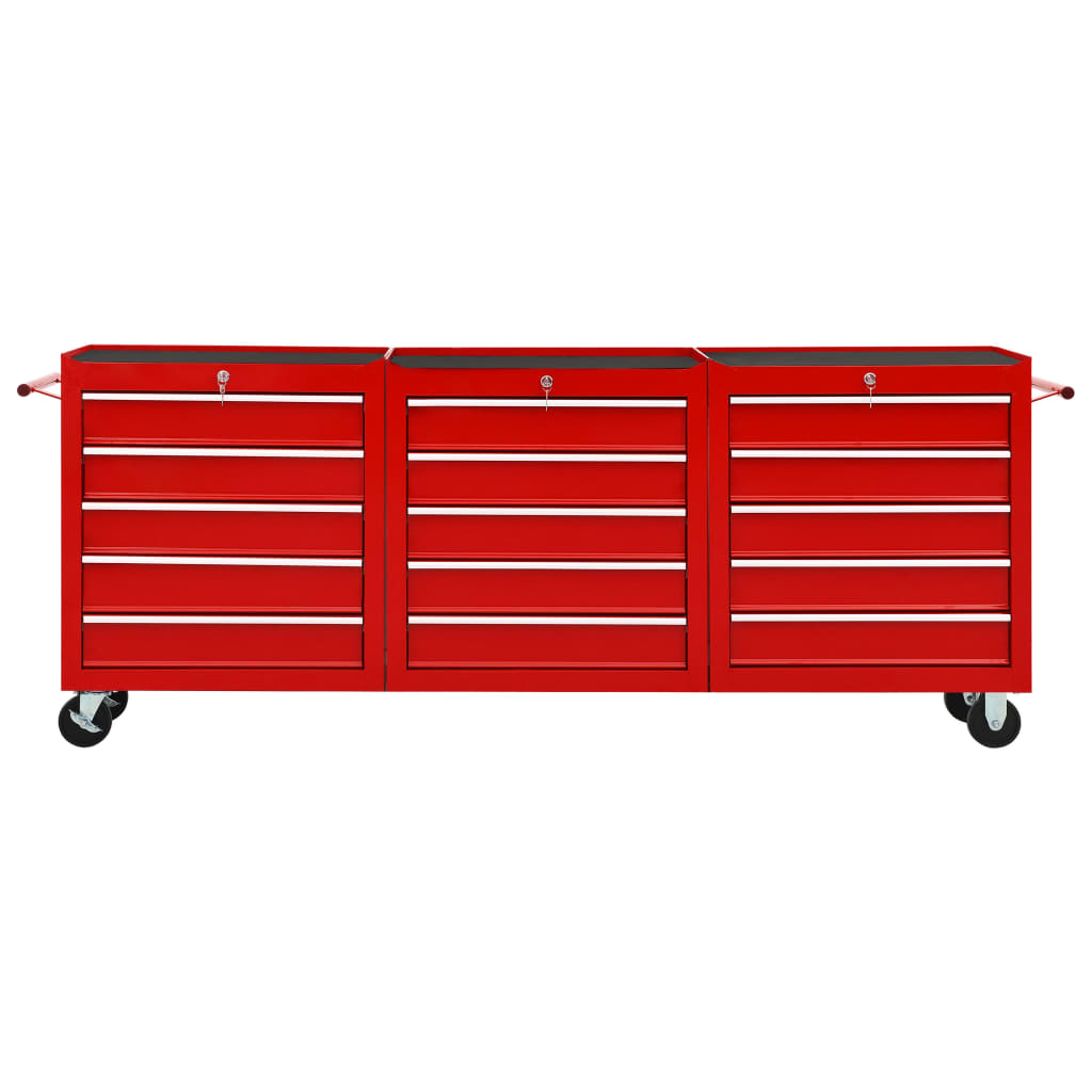 Tool Trolley with 15 Drawers Steel Red