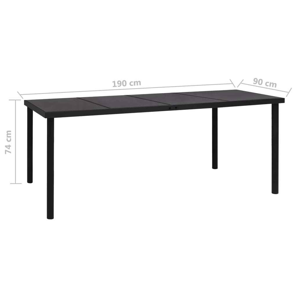 Garden Table 190x90x74 cm Black Steel