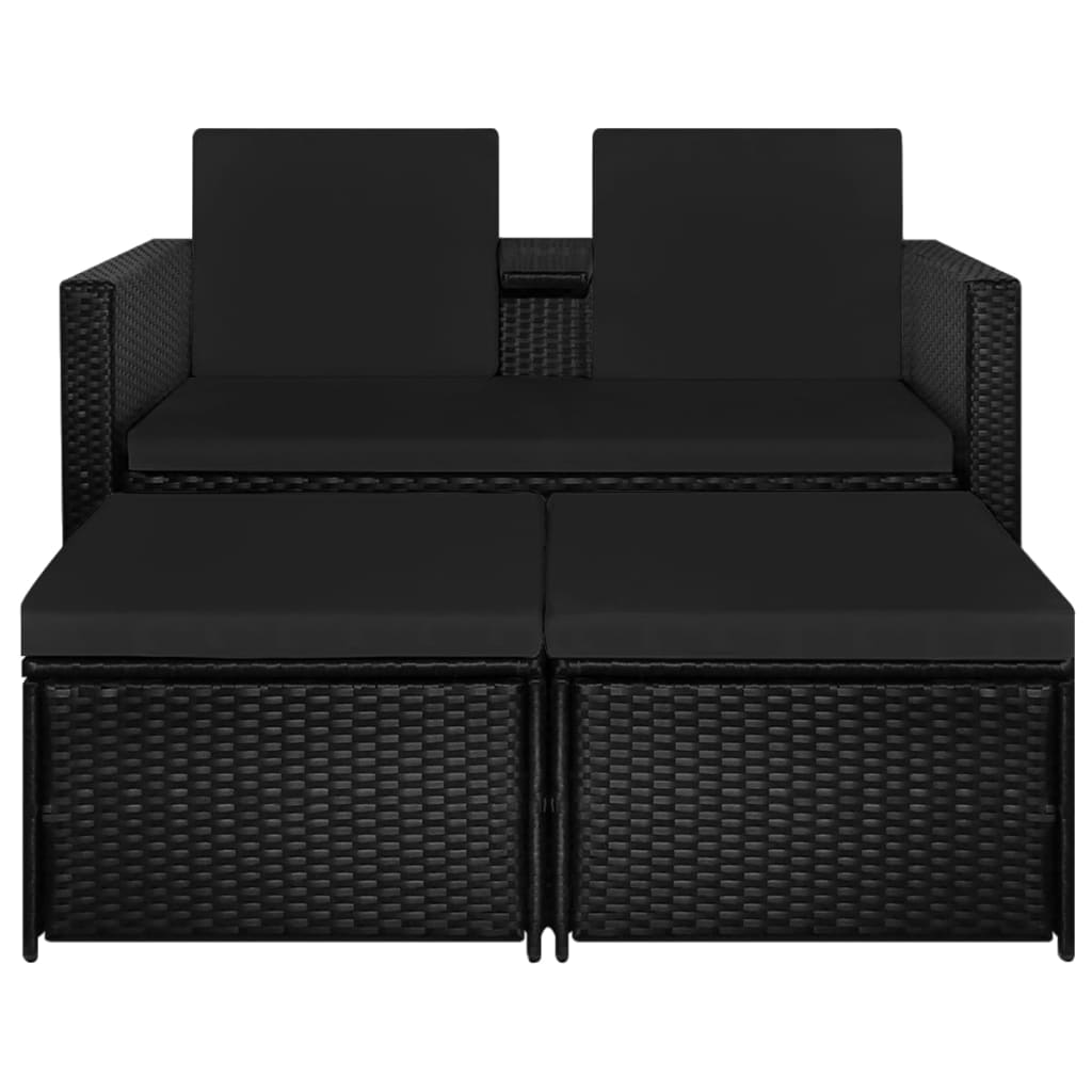 3 Piece Garden Lounge Set with Cushions Poly Rattan Black