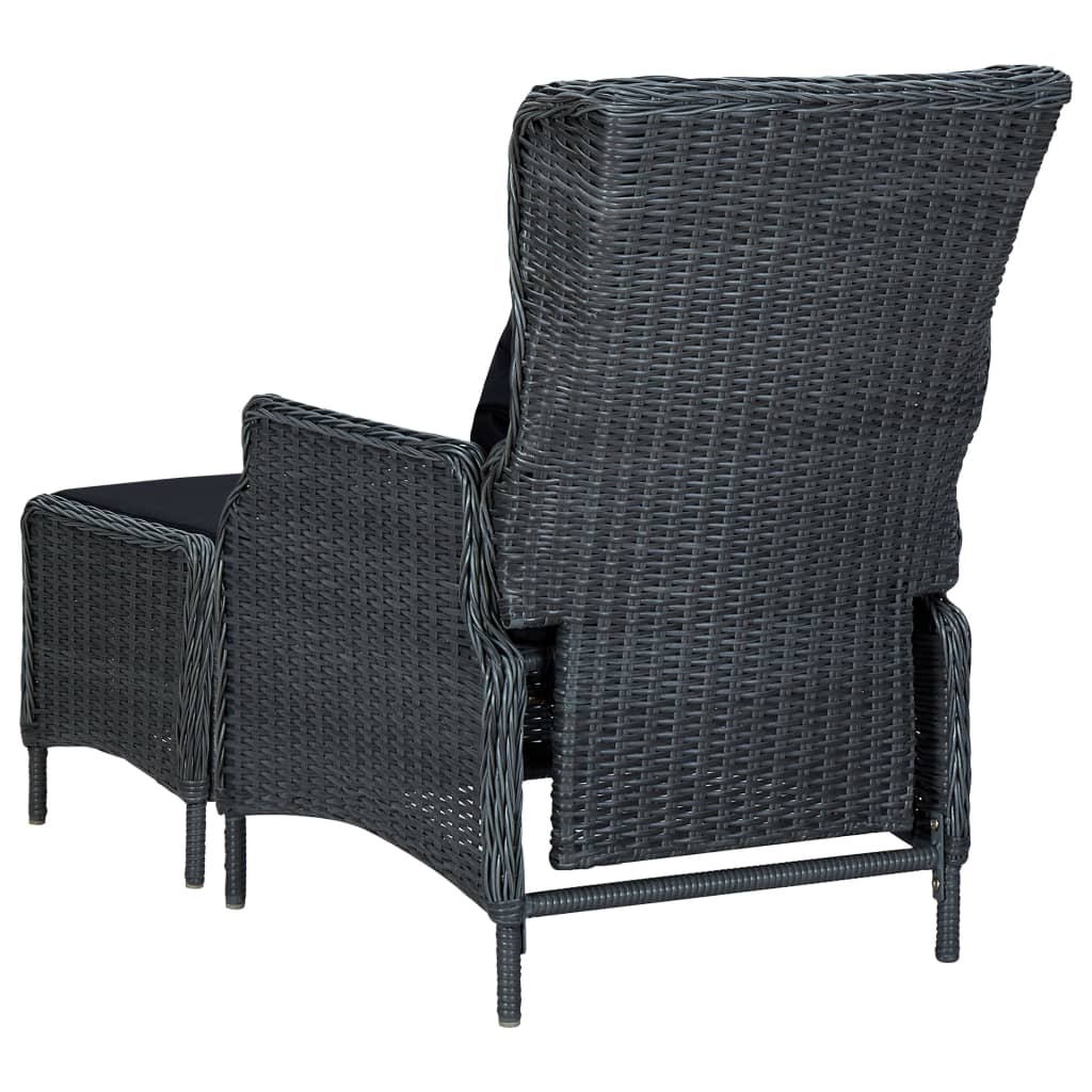 Reclining Garden Chair with Footstool Poly Rattan Dark Grey
