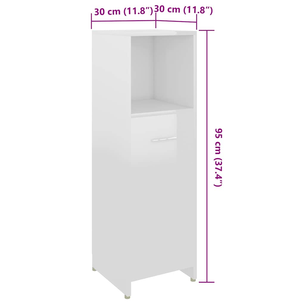 4 Piece Bathroom Furniture Set High Gloss White Engineered Wood