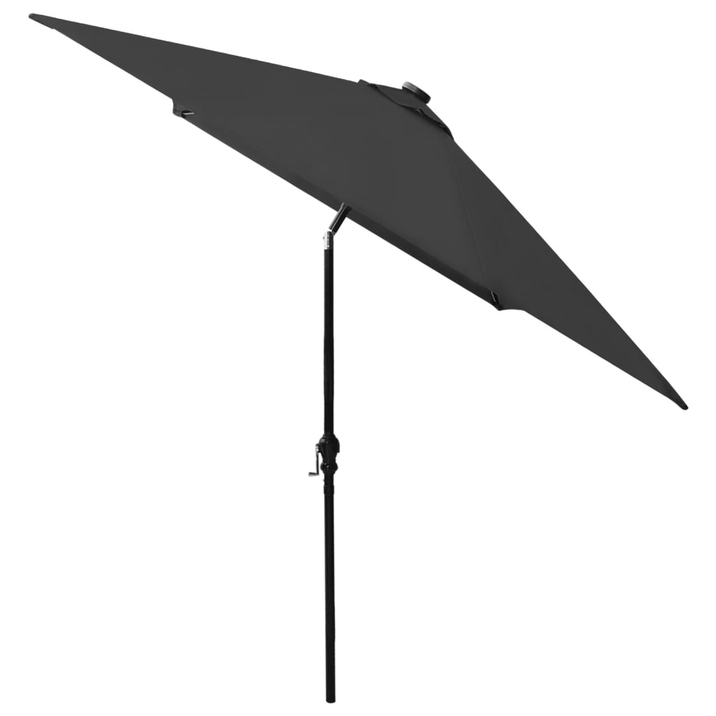 Garden Parasol with LEDs and Steel Pole Black 2x3 m