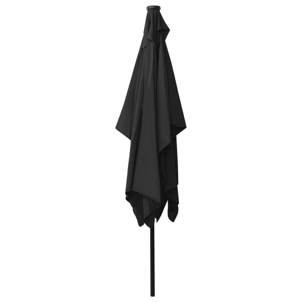 Garden Parasol with LEDs and Steel Pole Black 2x3 m
