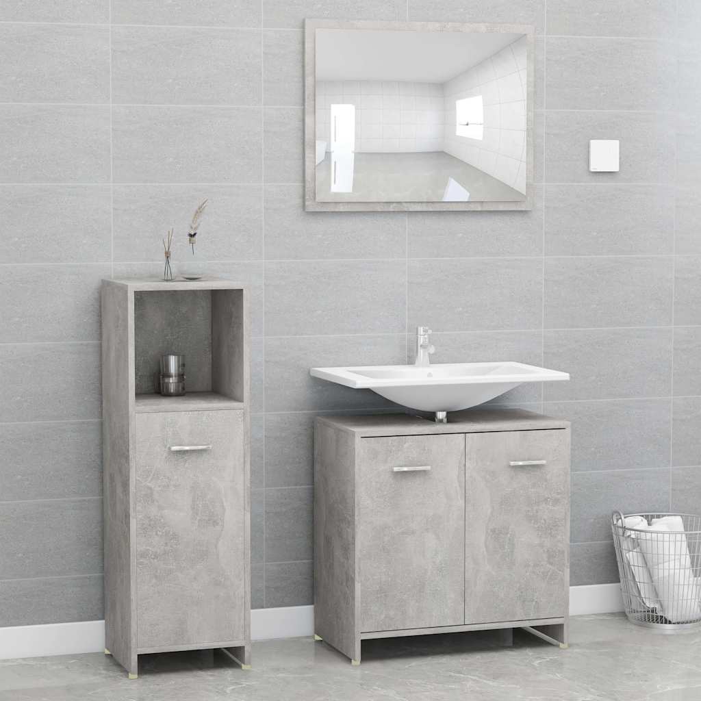3 Piece Bathroom Furniture Set Concrete Grey Engineered Wood