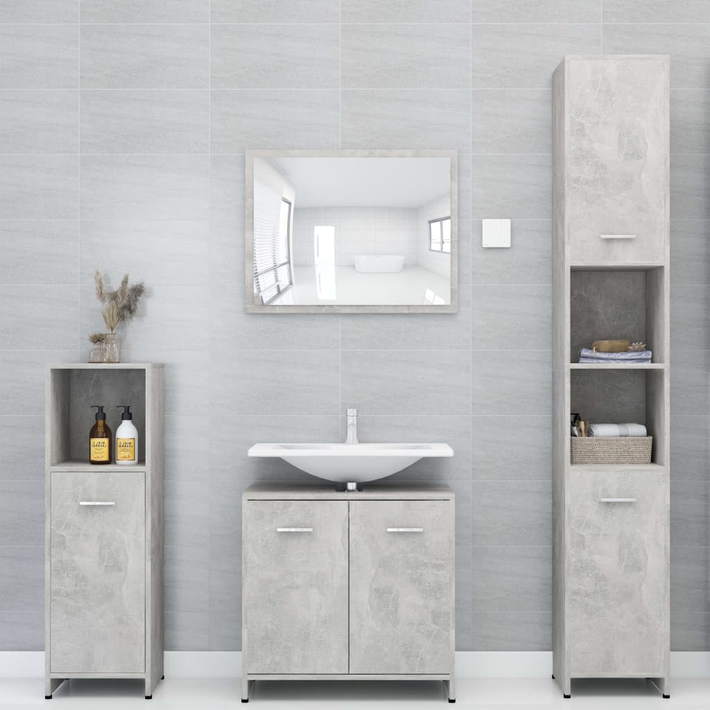3 Piece Bathroom Furniture Set Concrete Grey Engineered Wood