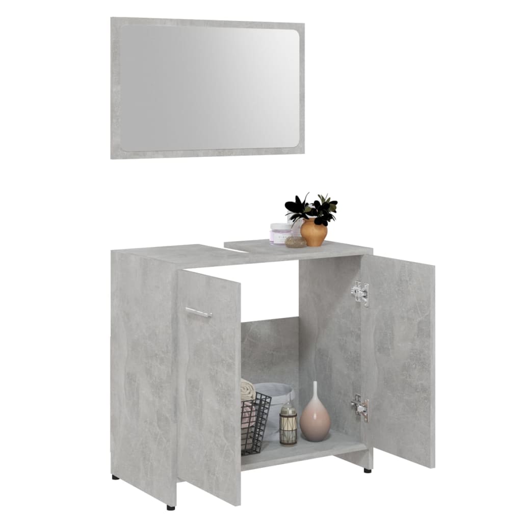 3 Piece Bathroom Furniture Set Concrete Grey Engineered Wood