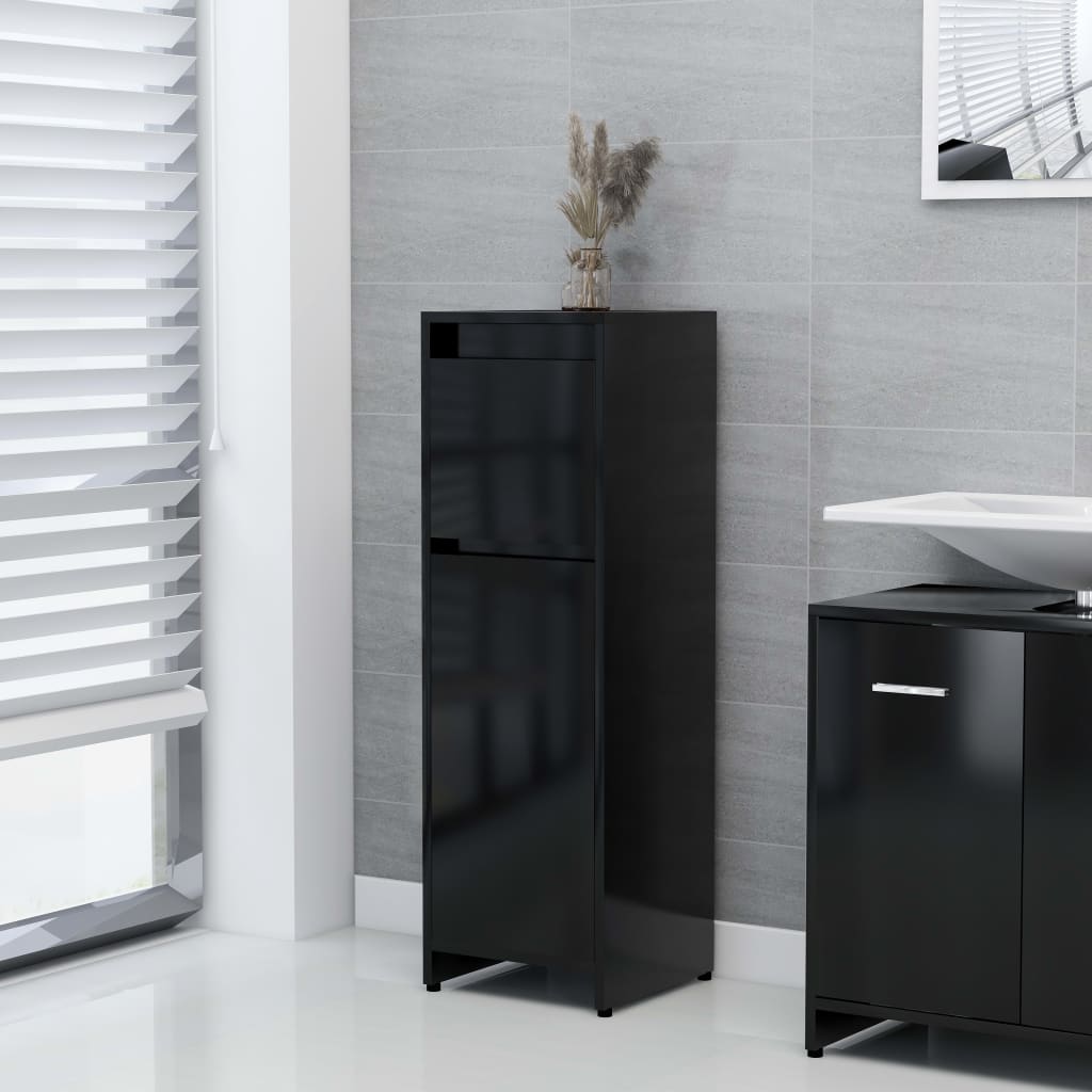 3 Piece Bathroom Furniture Set Black Engineered Wood