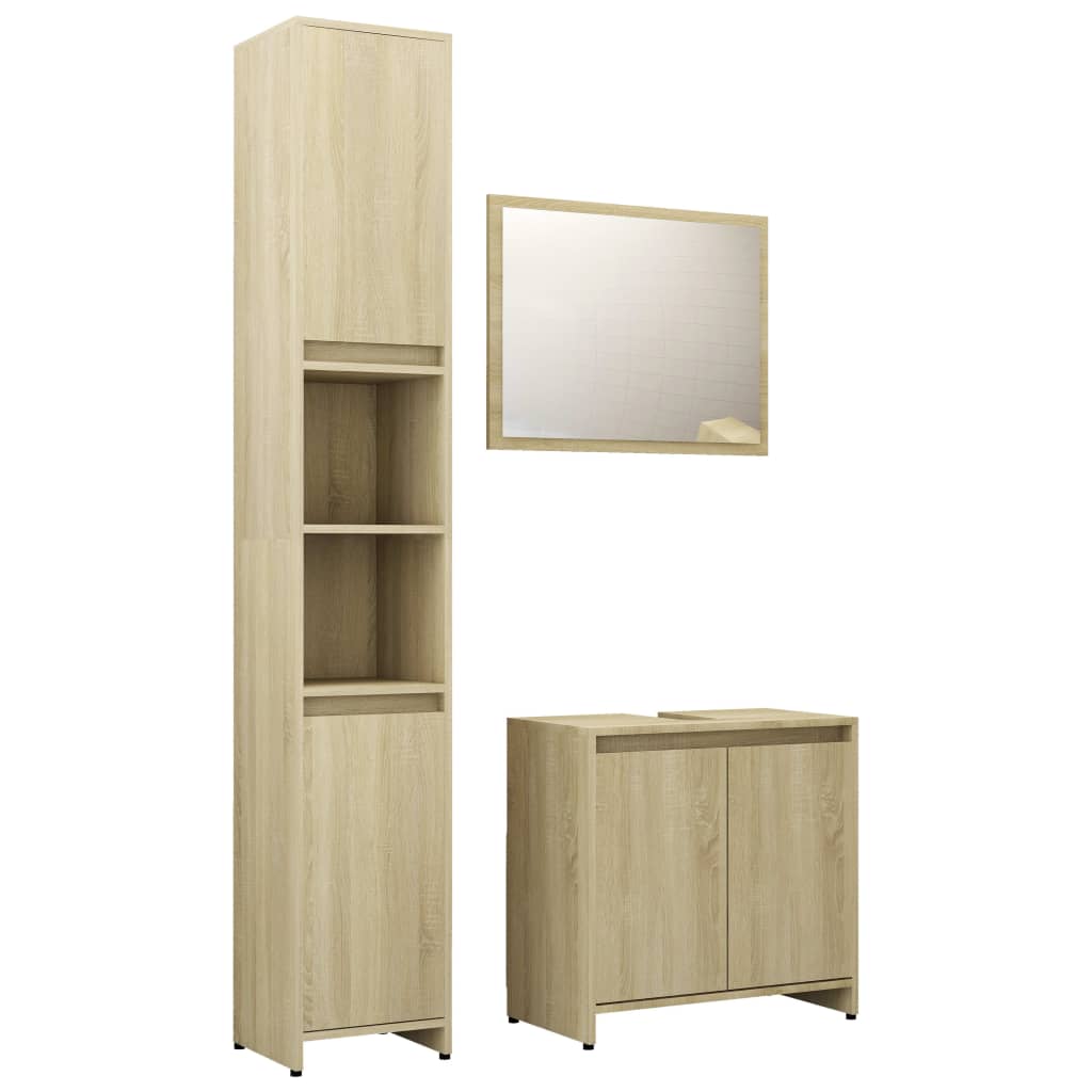 3 Piece Bathroom Furniture Set Sonoma Oak Engineered Wood