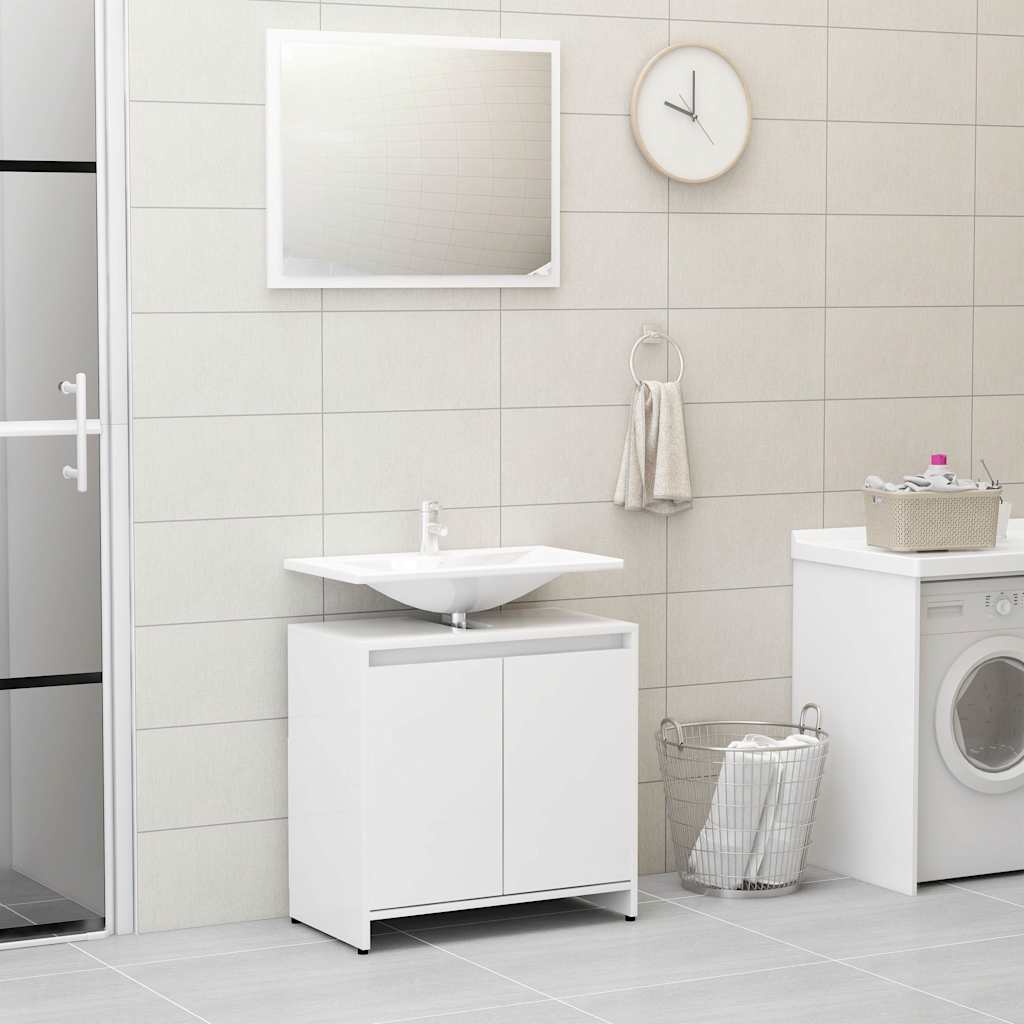 3 Piece Bathroom Furniture Set High Gloss White Engineered Wood