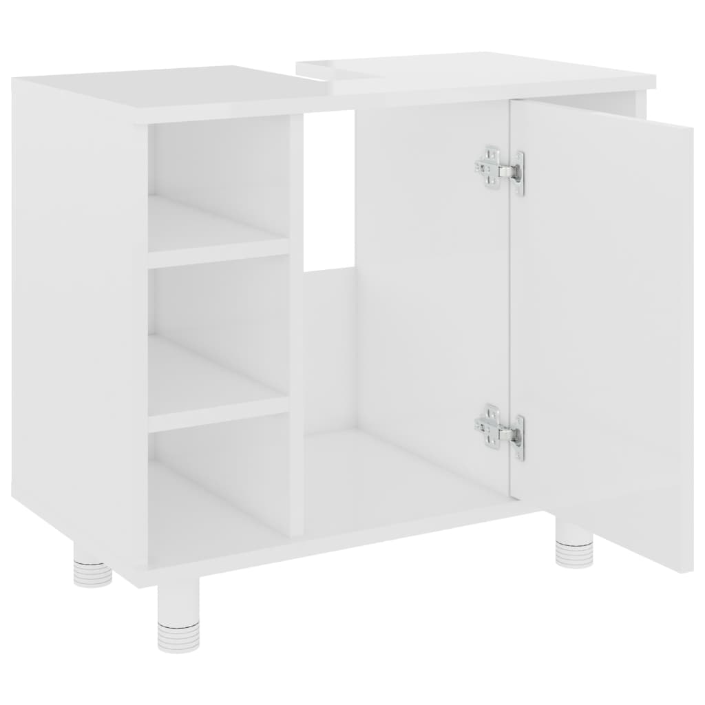 3 Piece Bathroom Furniture Set High Gloss White Engineered Wood