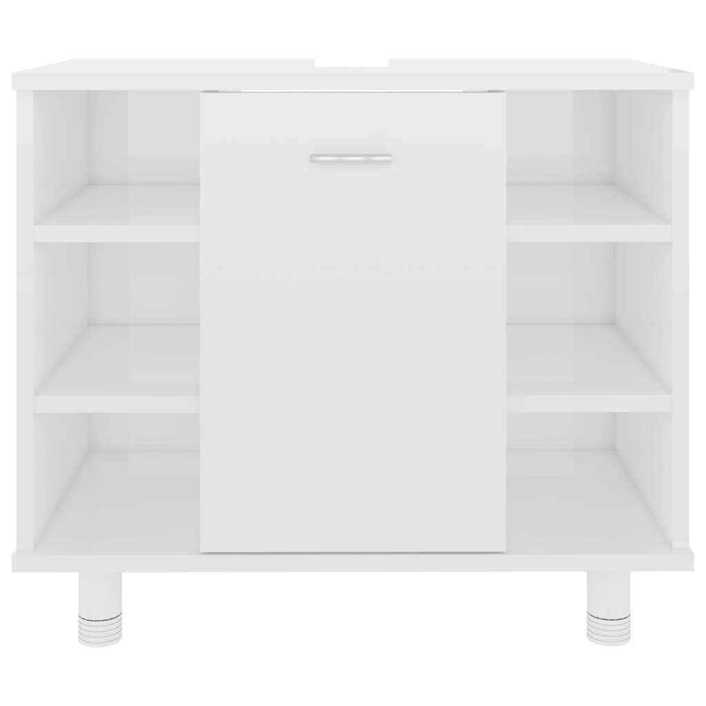 3 Piece Bathroom Furniture Set High Gloss White Engineered Wood