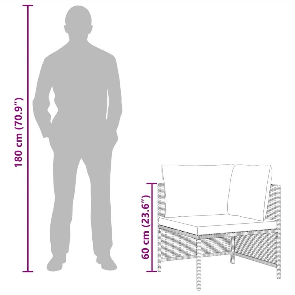 Sectional Corner Sofa with Cushions Grey Poly Rattan