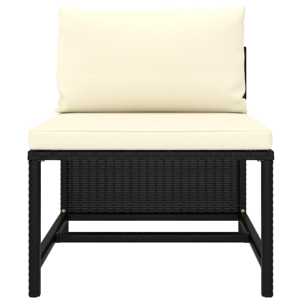 Sectional Middle Sofa with Cushions Black Poly Rattan