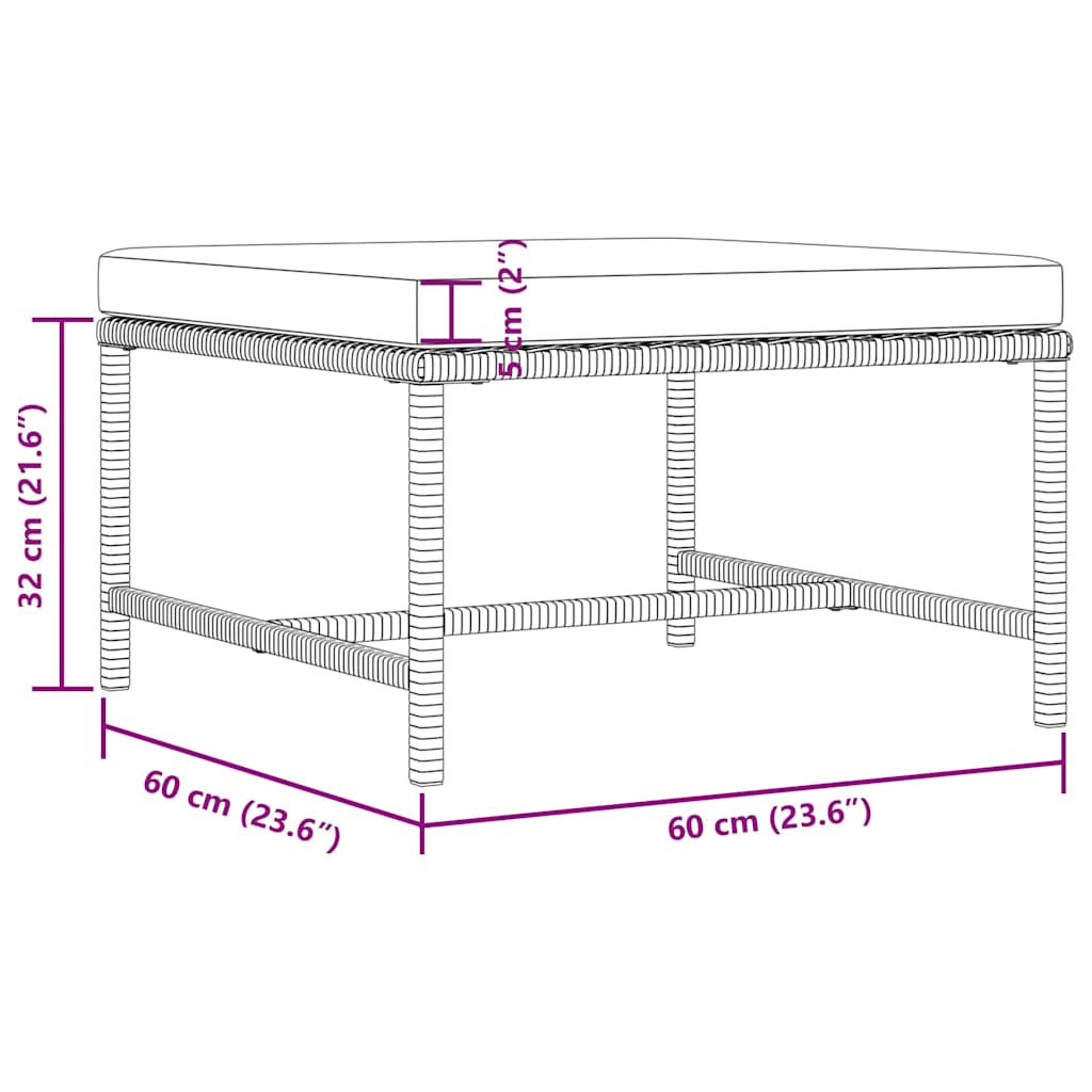 Sectional Footrest with Cushion Black Poly Rattan