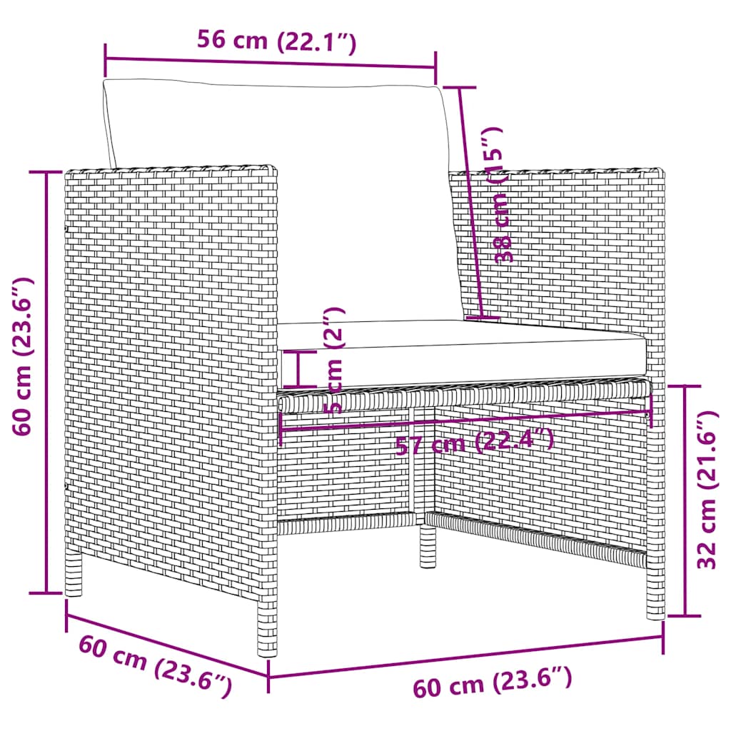 Garden Sofa with Cushions Black Poly Rattan