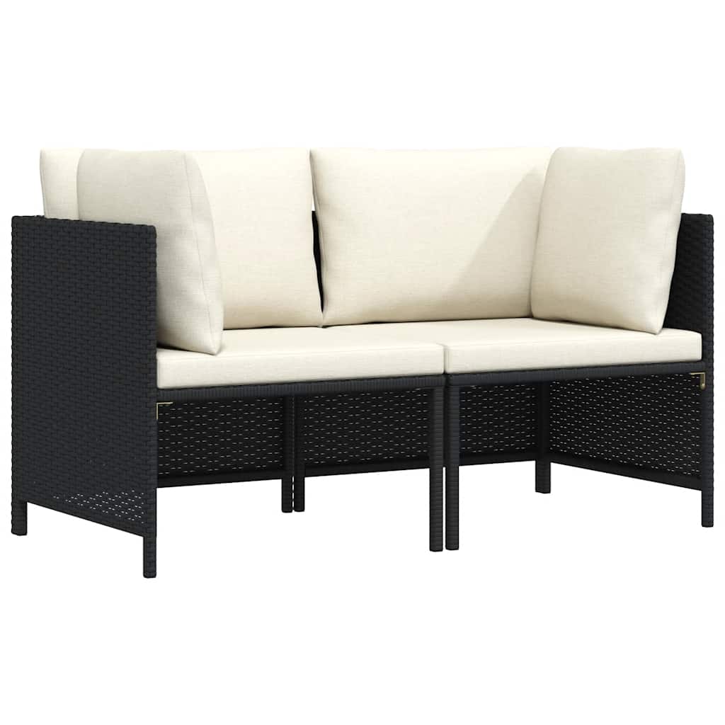 2-Seater Garden Sofa with Cushions Black Poly Rattan