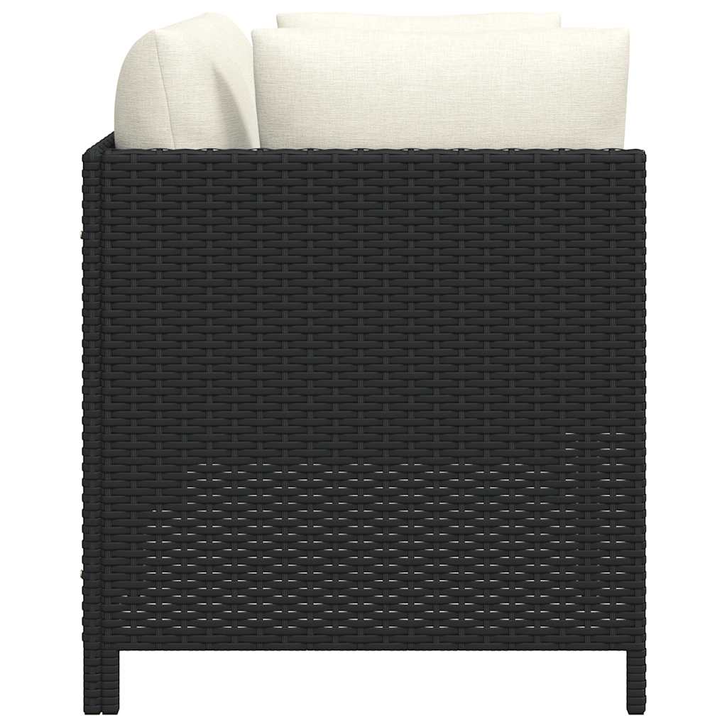 2-Seater Garden Sofa with Cushions Black Poly Rattan