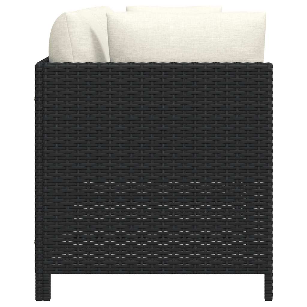 2-Seater Garden Sofa with Cushions Black Poly Rattan
