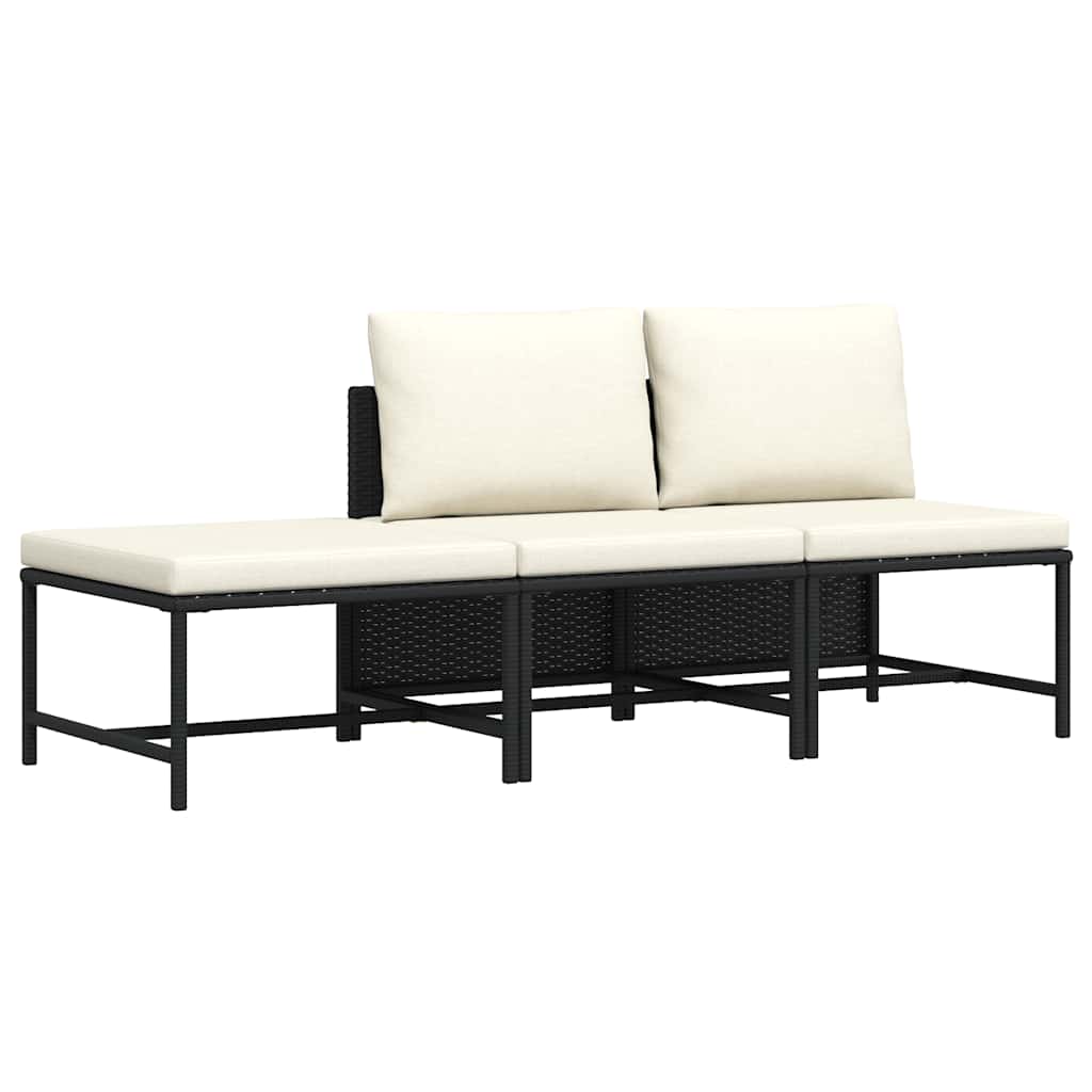 3 Piece Garden Sofa Set with Cushions Black Poly Rattan