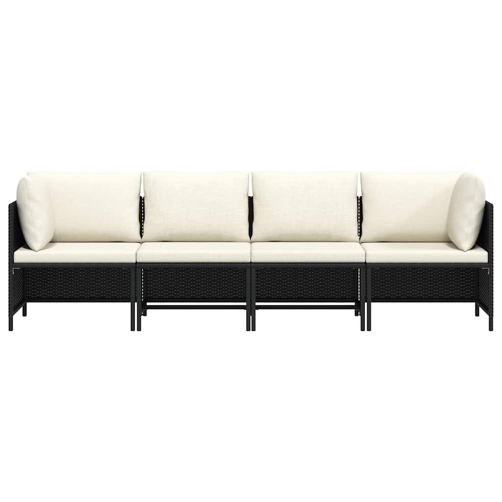 4-Seater Garden Sofa with Cushions Black Poly Rattan