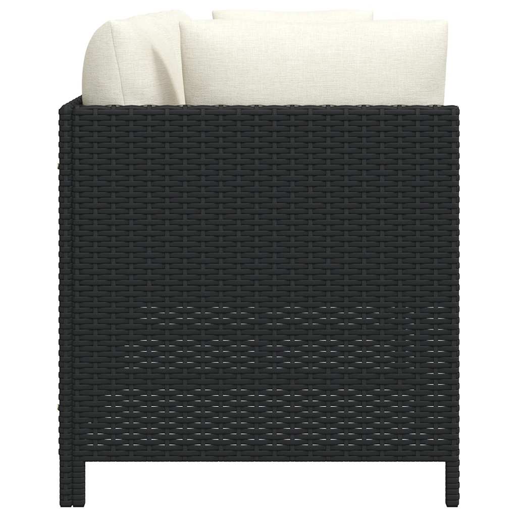 4-Seater Garden Sofa with Cushions Black Poly Rattan