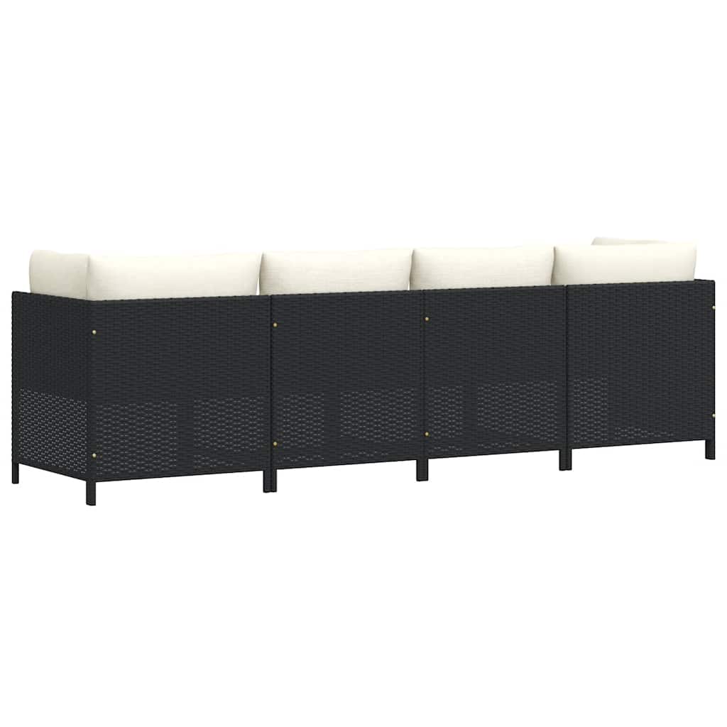 4-Seater Garden Sofa with Cushions Black Poly Rattan
