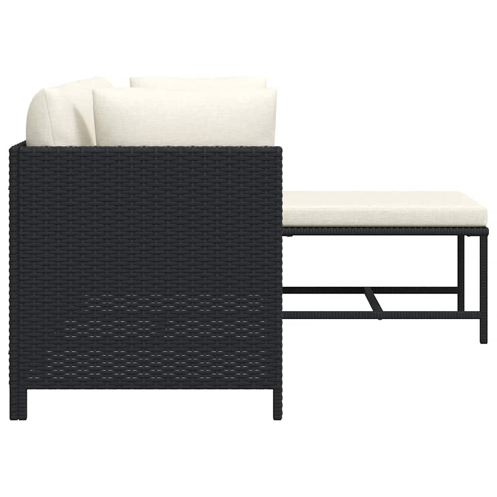 4 Piece Garden Sofa Set with Cushions Black Poly Rattan