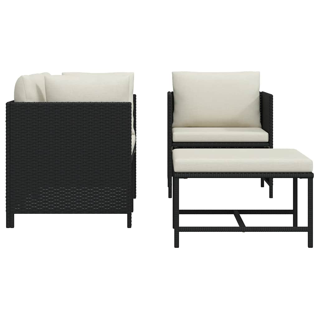 4 Piece Garden Sofa Set with Cushions Black Poly Rattan