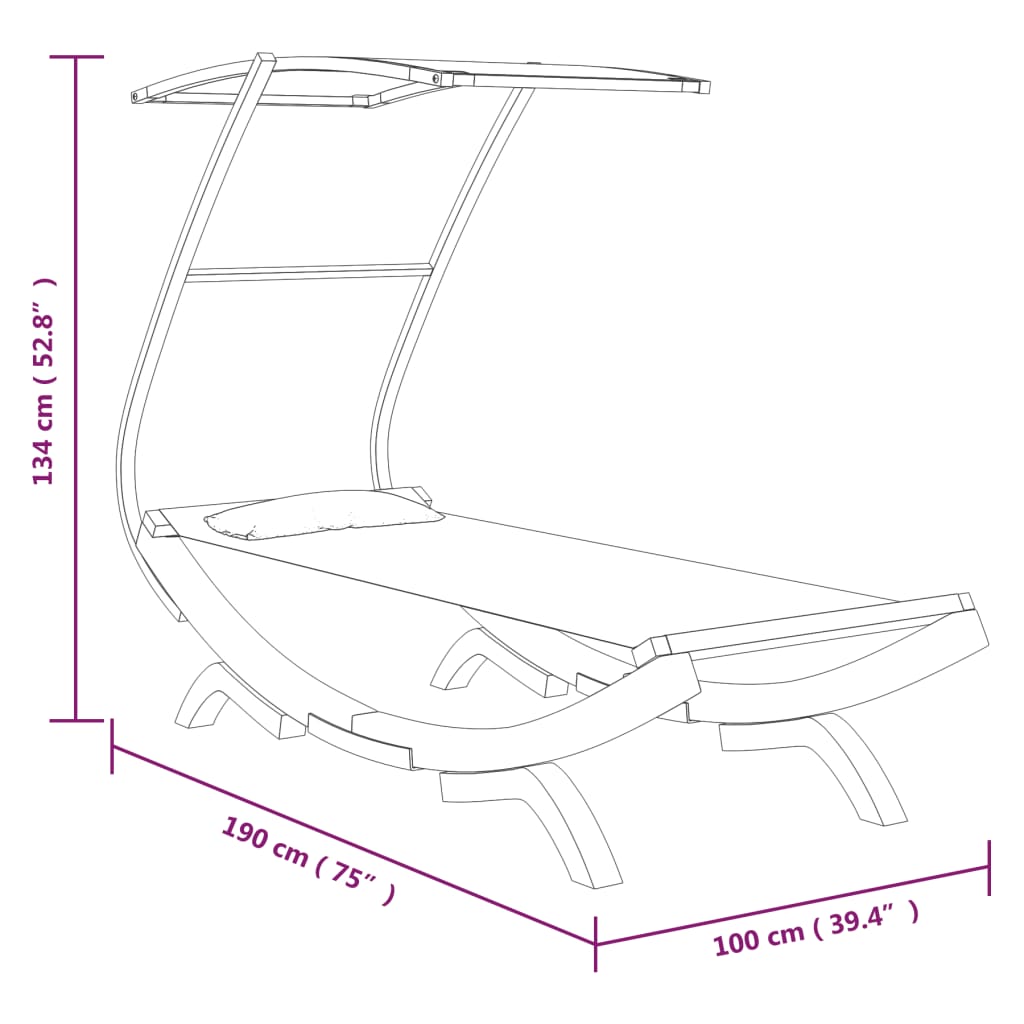 Outdoor Lounge Bed with Canopy 100x190x134 cm Solid Bent Wood Cream