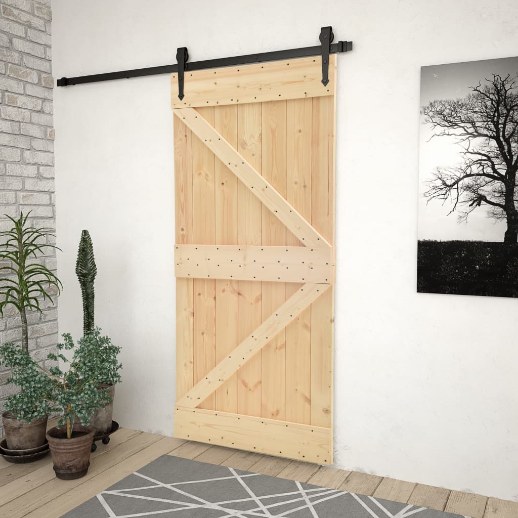 Sliding Door with Hardware Set 90x210 cm Solid Pine Wood