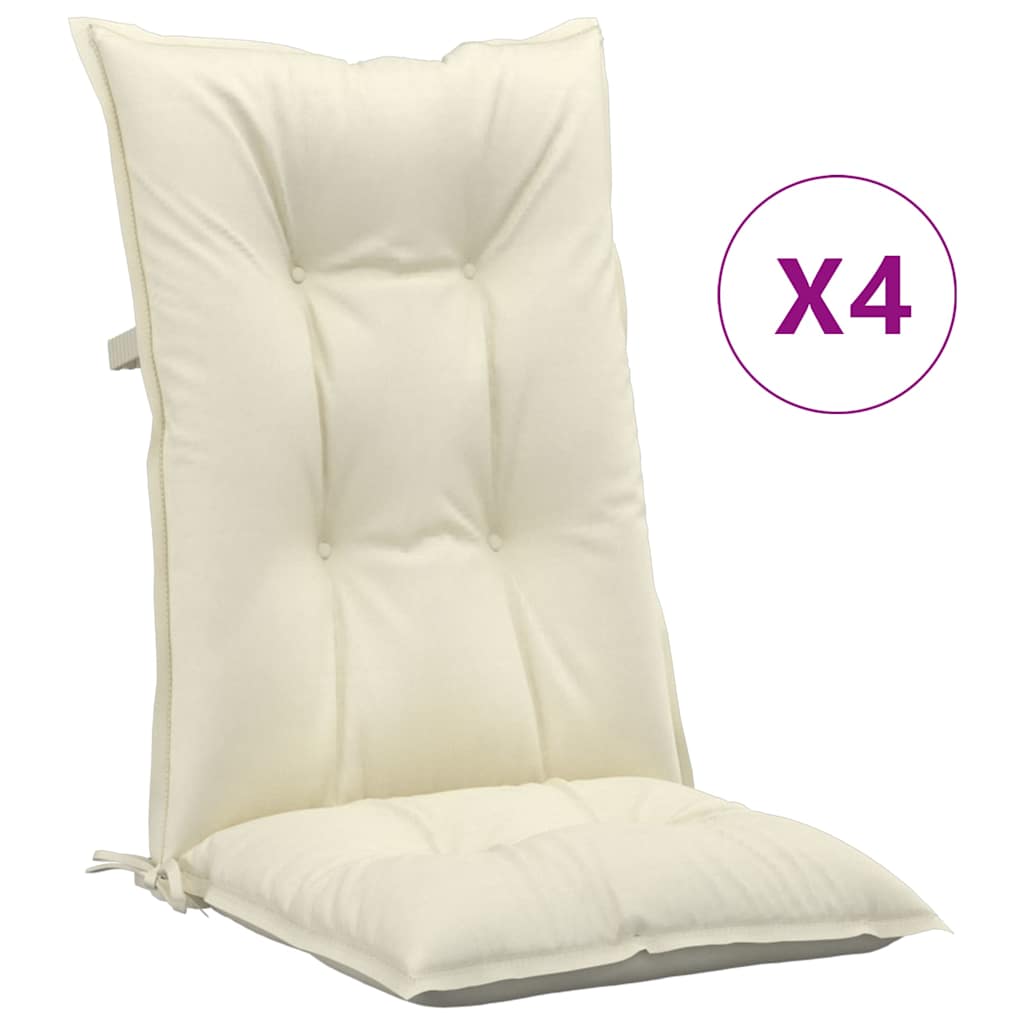 Garden Highback Chair Cushions 4 pcs Cream 120x50x7 cm Fabric