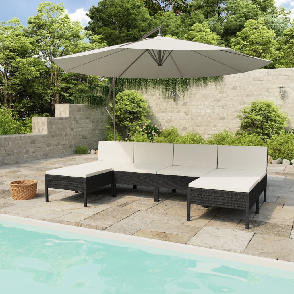6 Piece Garden Lounge Set with Cushions Poly Rattan Black