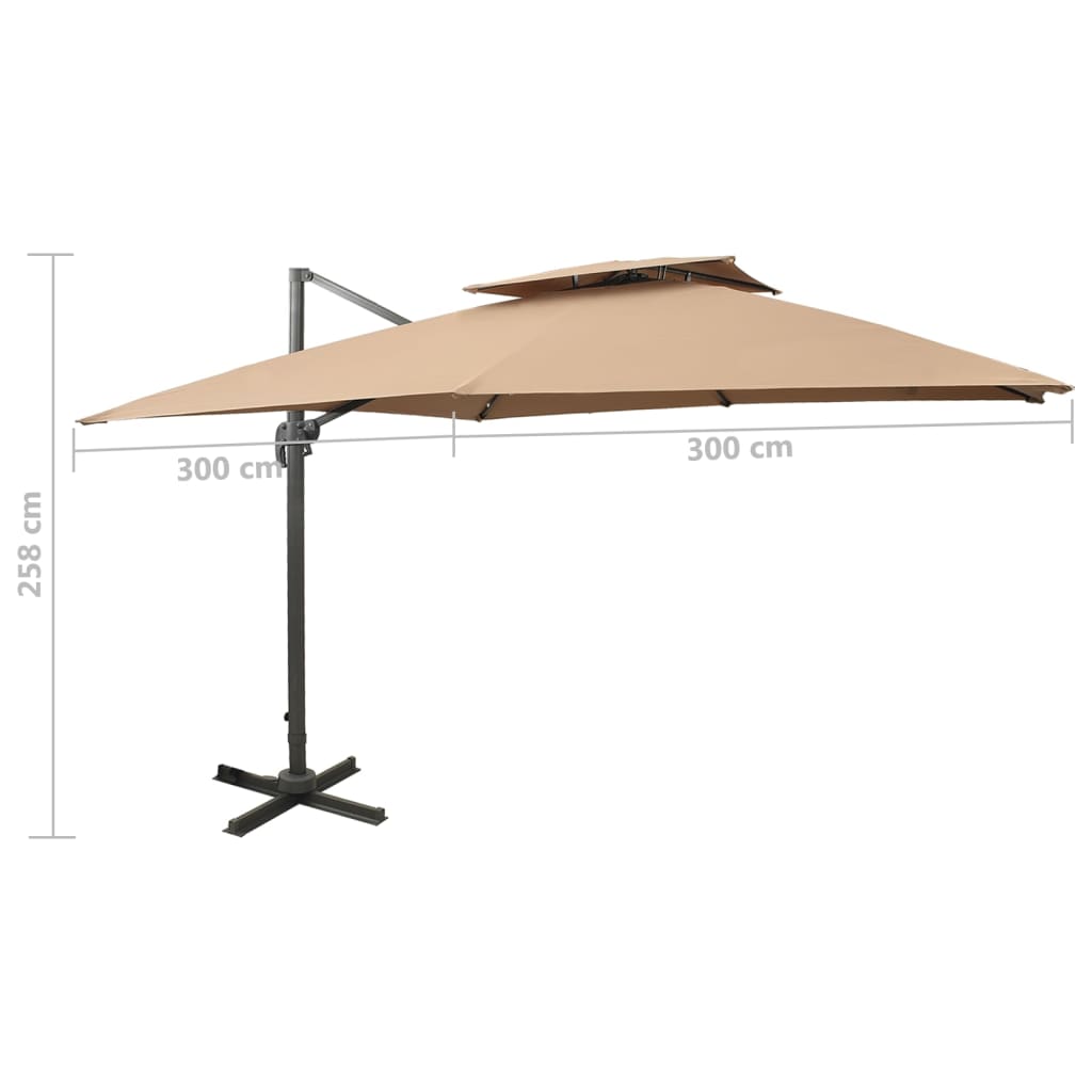 Cantilever Garden Parasol with Double Top 300x300 cm Taupe