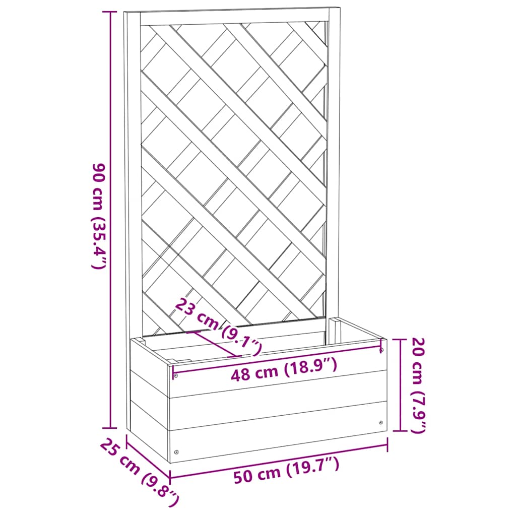 Garden Trellis Planter Grey 50x25x90 cm Solid Firwood