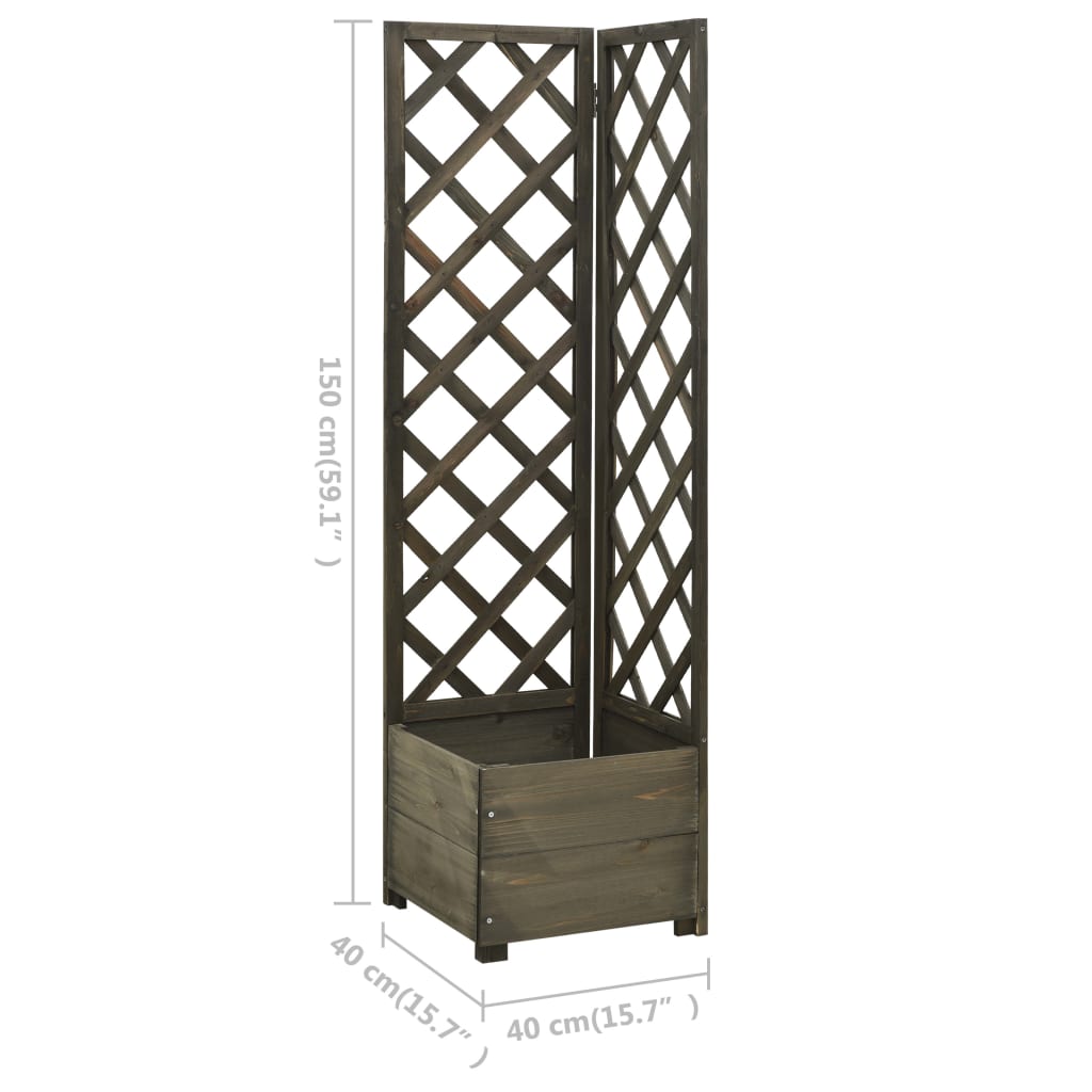 Corner Trellis Planter Grey 40x40x150 cm Solid Firwood