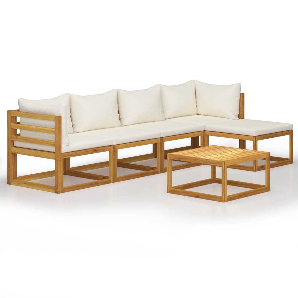6 Piece Garden Lounge Set with Cushion Cream Solid Acacia Wood