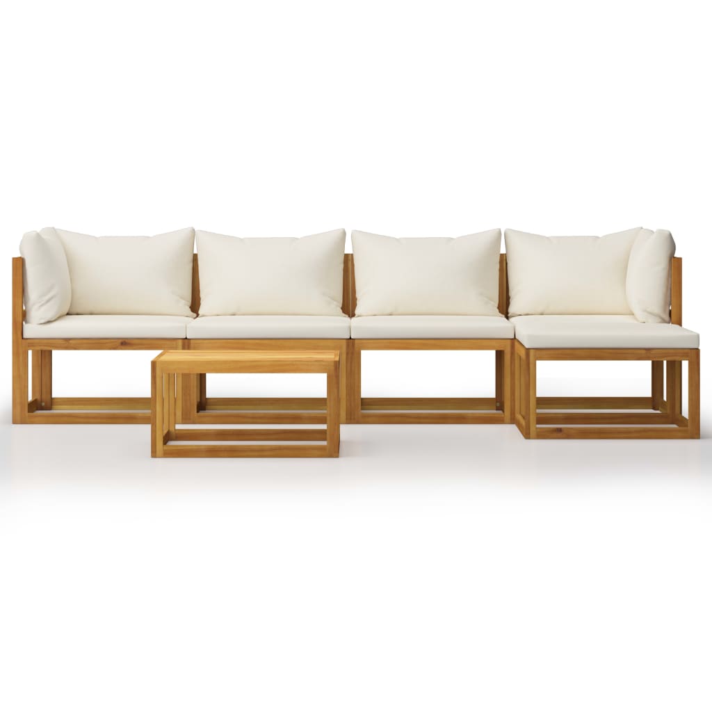 6 Piece Garden Lounge Set with Cushion Cream Solid Acacia Wood