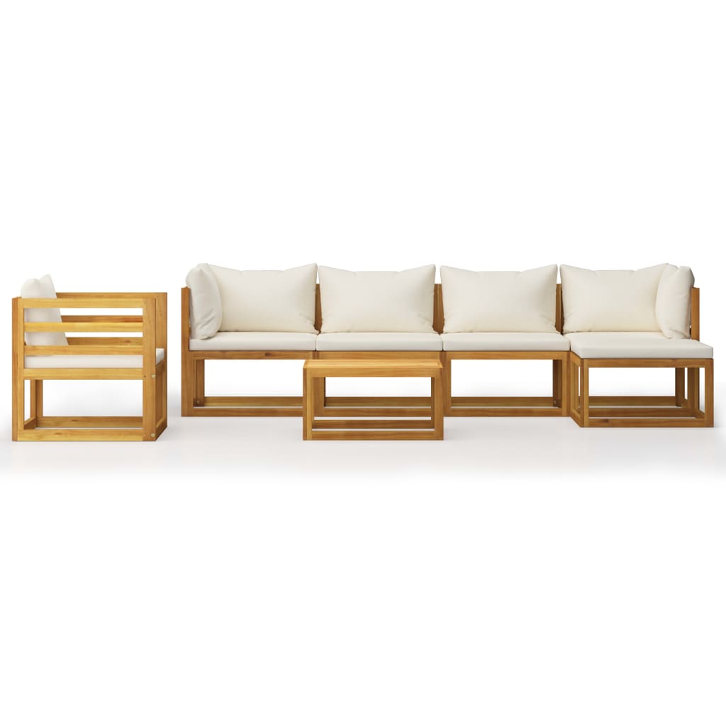 7 Piece Garden Lounge Set with Cushion Cream Solid Acacia Wood