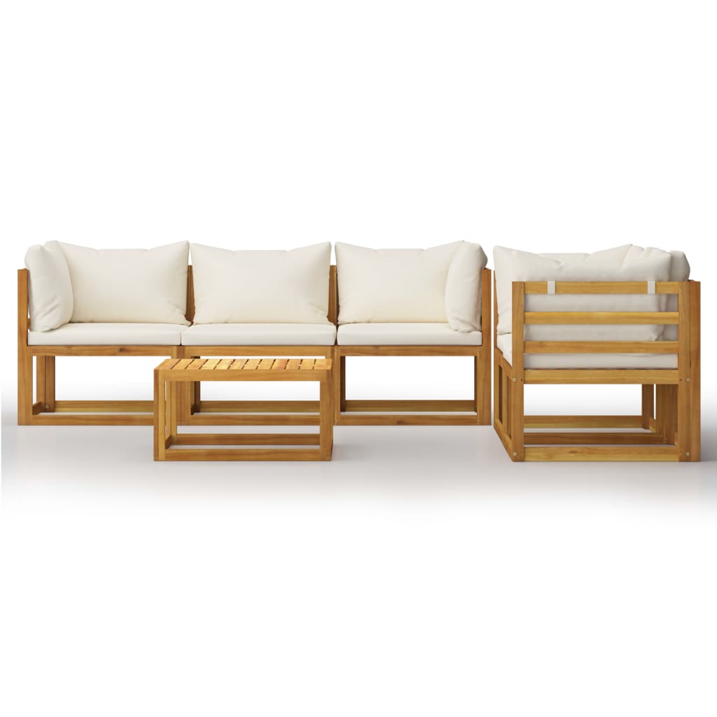 6 Piece Garden Lounge Set with Cushion Cream Solid Acacia Wood