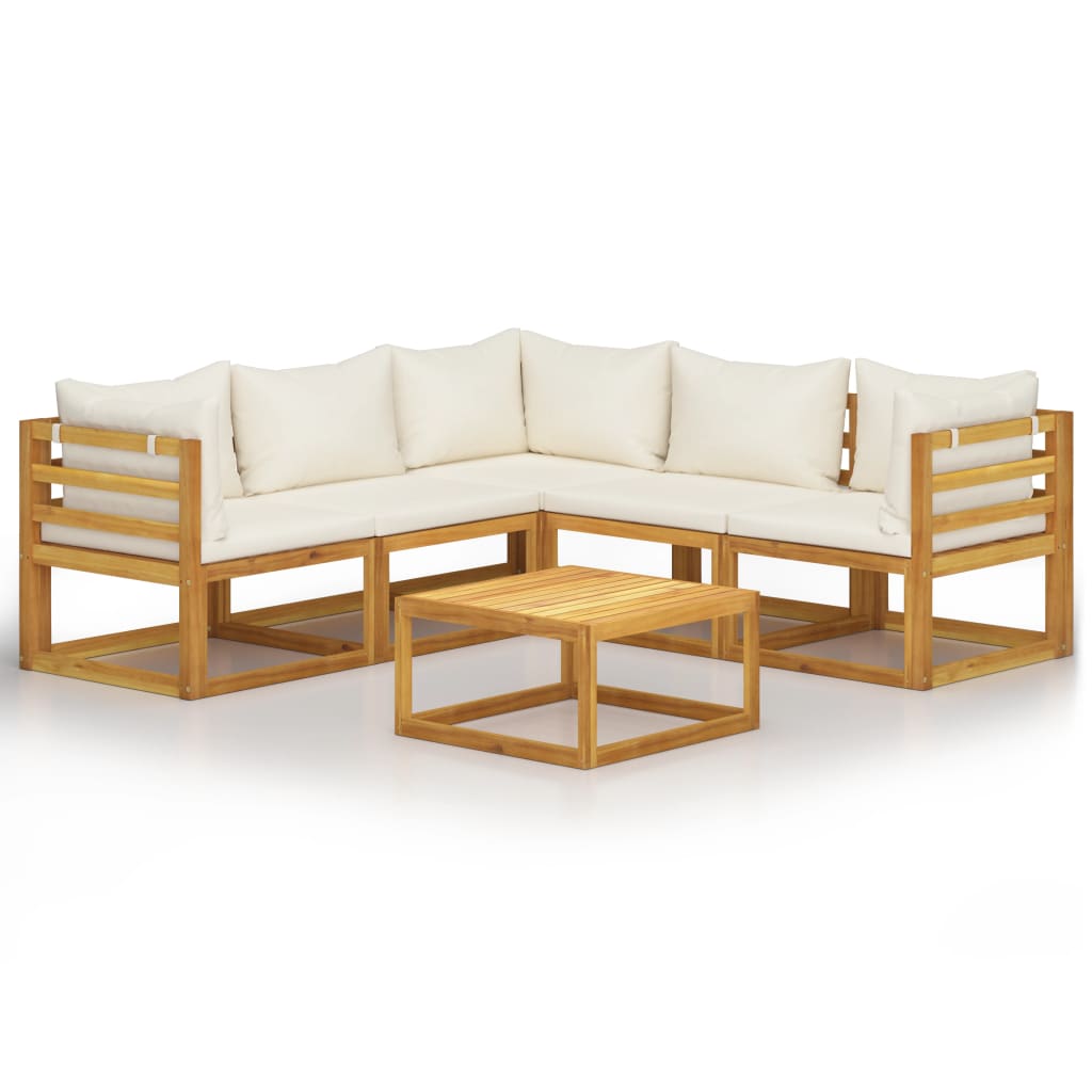 6 Piece Garden Lounge Set with Cushion Cream Solid Acacia Wood