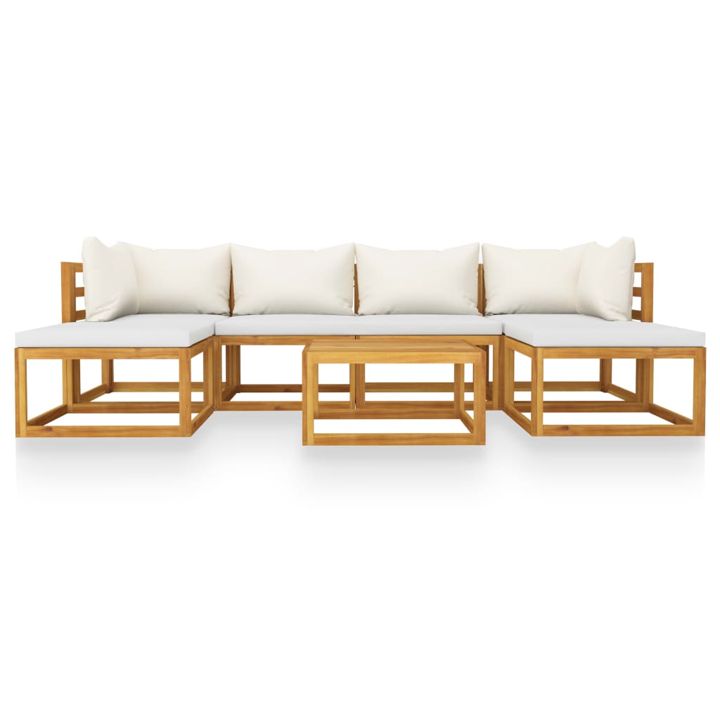7 Piece Garden Lounge Set with Cushion Cream Solid Acacia Wood