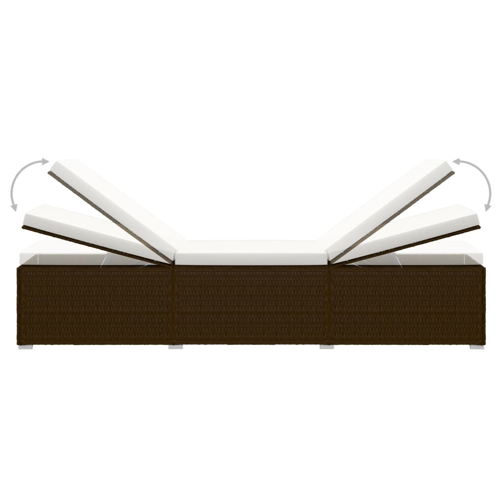 3 Piece Garden Sun Loungers with Tea Table Poly Rattan Brown