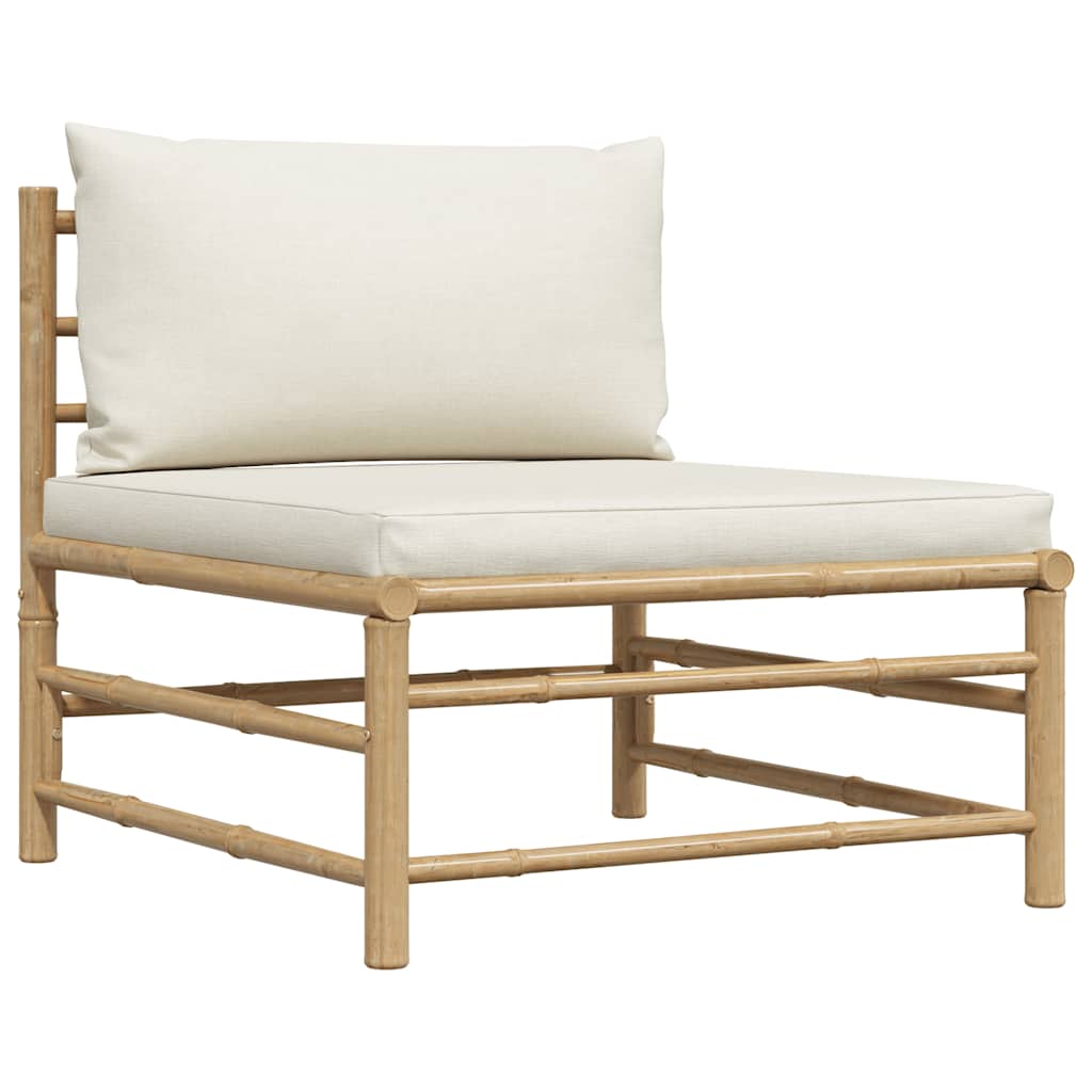 3 Piece Garden Lounge Set with Cream White Cushions Bamboo