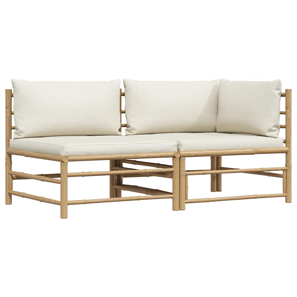 2 Piece Garden Lounge Set with Cream White Cushions Bamboo