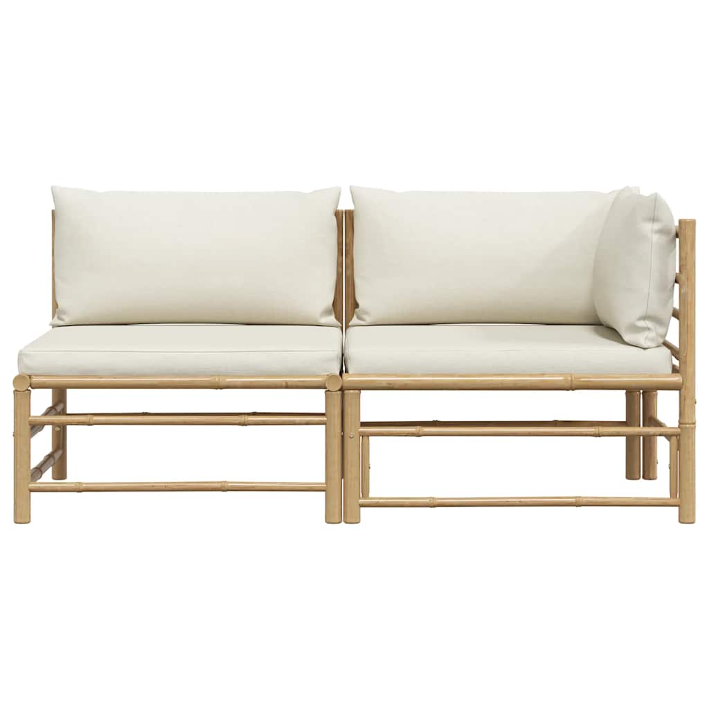 2 Piece Garden Lounge Set with Cream White Cushions Bamboo