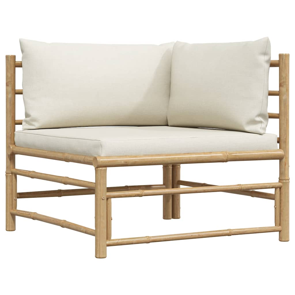 2 Piece Garden Lounge Set with Cream White Cushions Bamboo