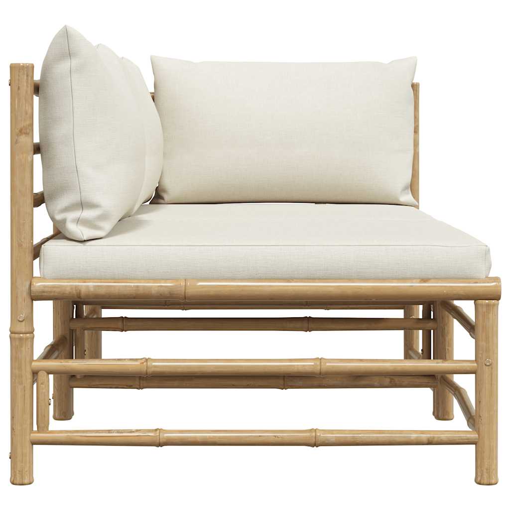 2 Piece Garden Lounge Set with Cream White Cushions Bamboo