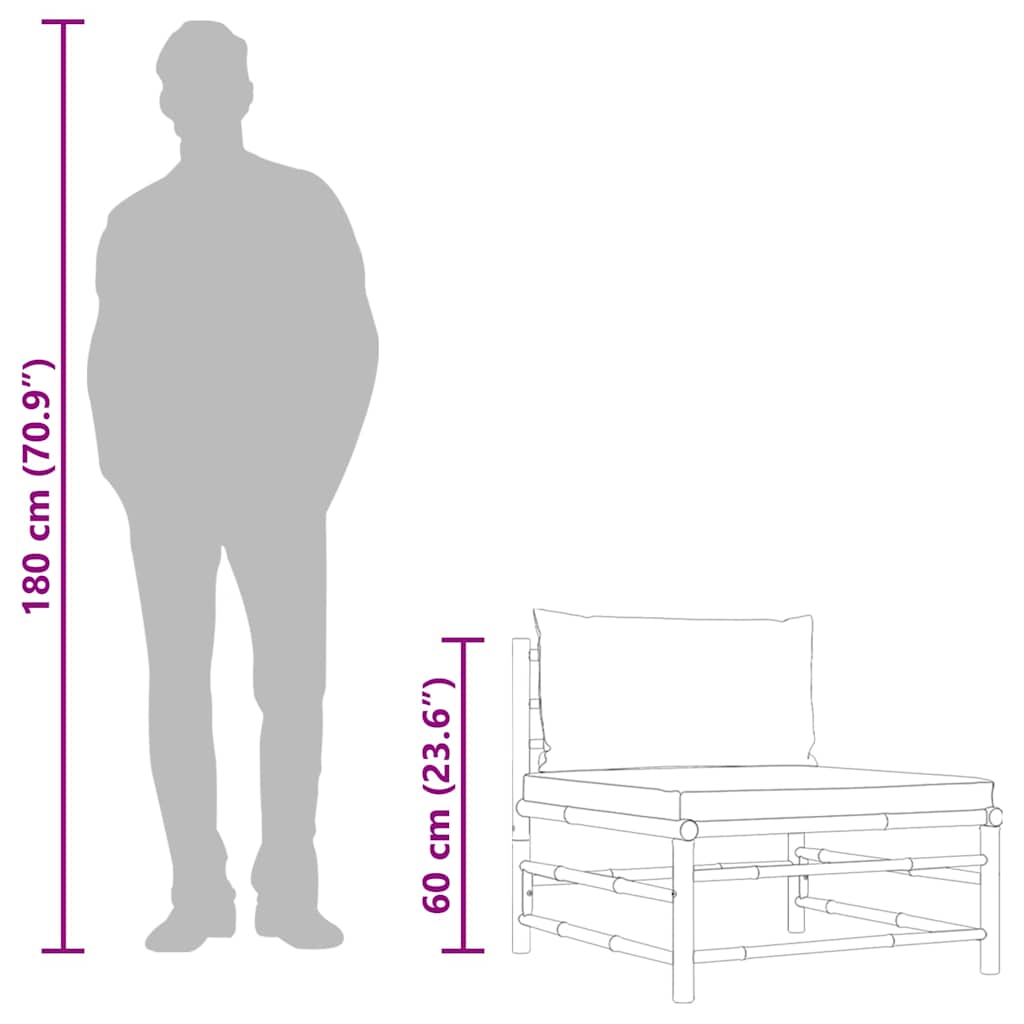 Garden Middle Sofa with Cream White Cushions Bamboo