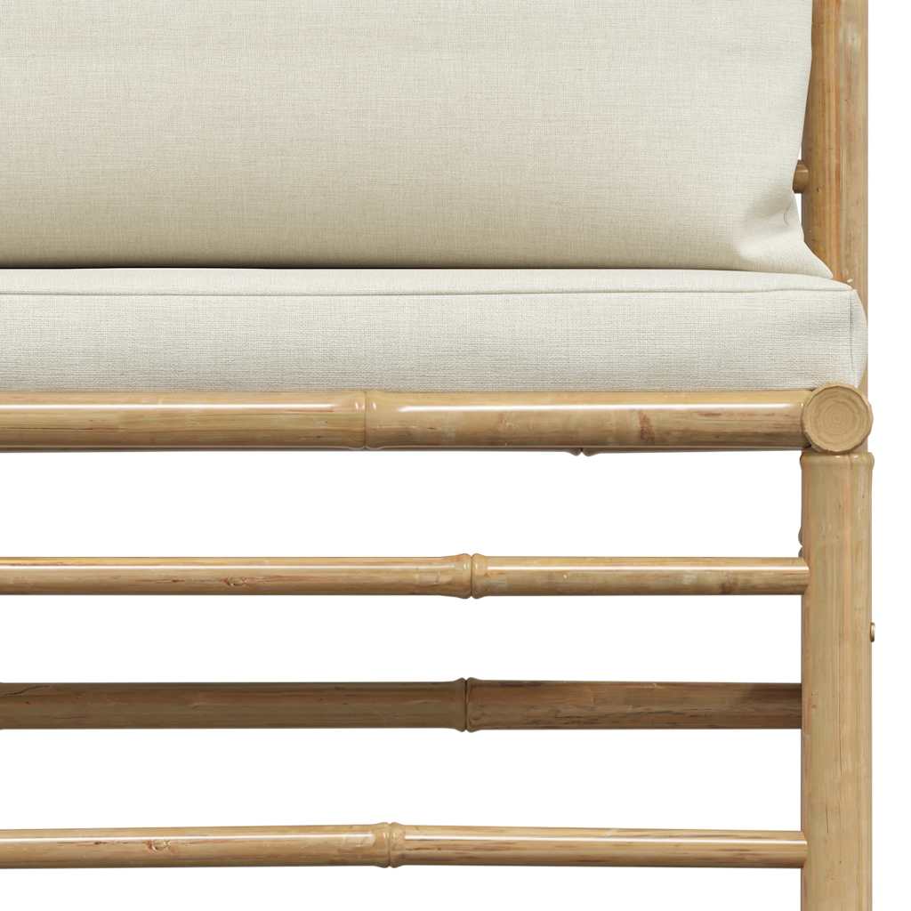 Garden Middle Sofa with Cream White Cushions Bamboo